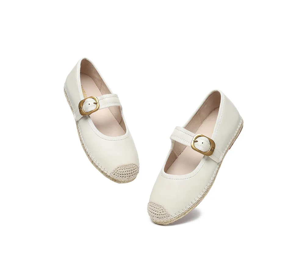 Women Leather Adjustable Buckle Flat Espadrilles Mila