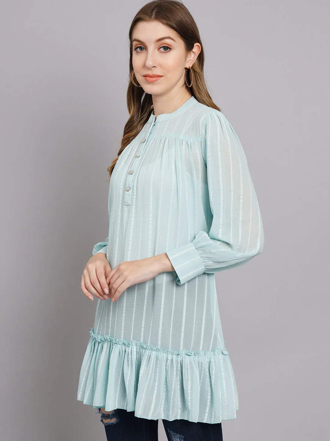 Women's Aqua Blue Chiffon Straight Dress
