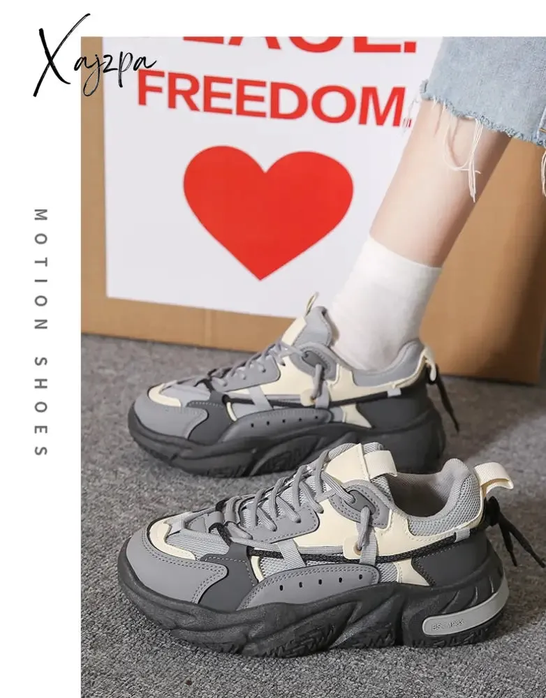 Xajzpa - Sneakers Women Spring Chunky Sneakers New Design Quality Woman Shoes Thick Sole Platform Sneakers Ladies Sport Shoes